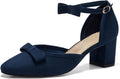 Coutgo Womens Chunky Low Heels Bow Pumps - Comfortable 2in Block Heel