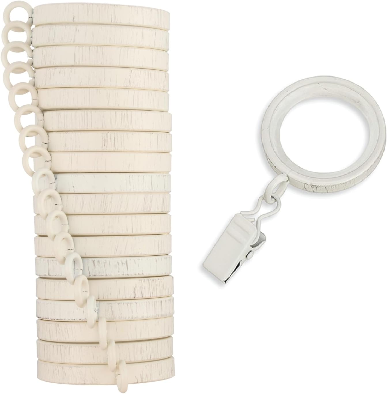 Premium Easy Glide Curtain Rings - 18 Count Weathered White