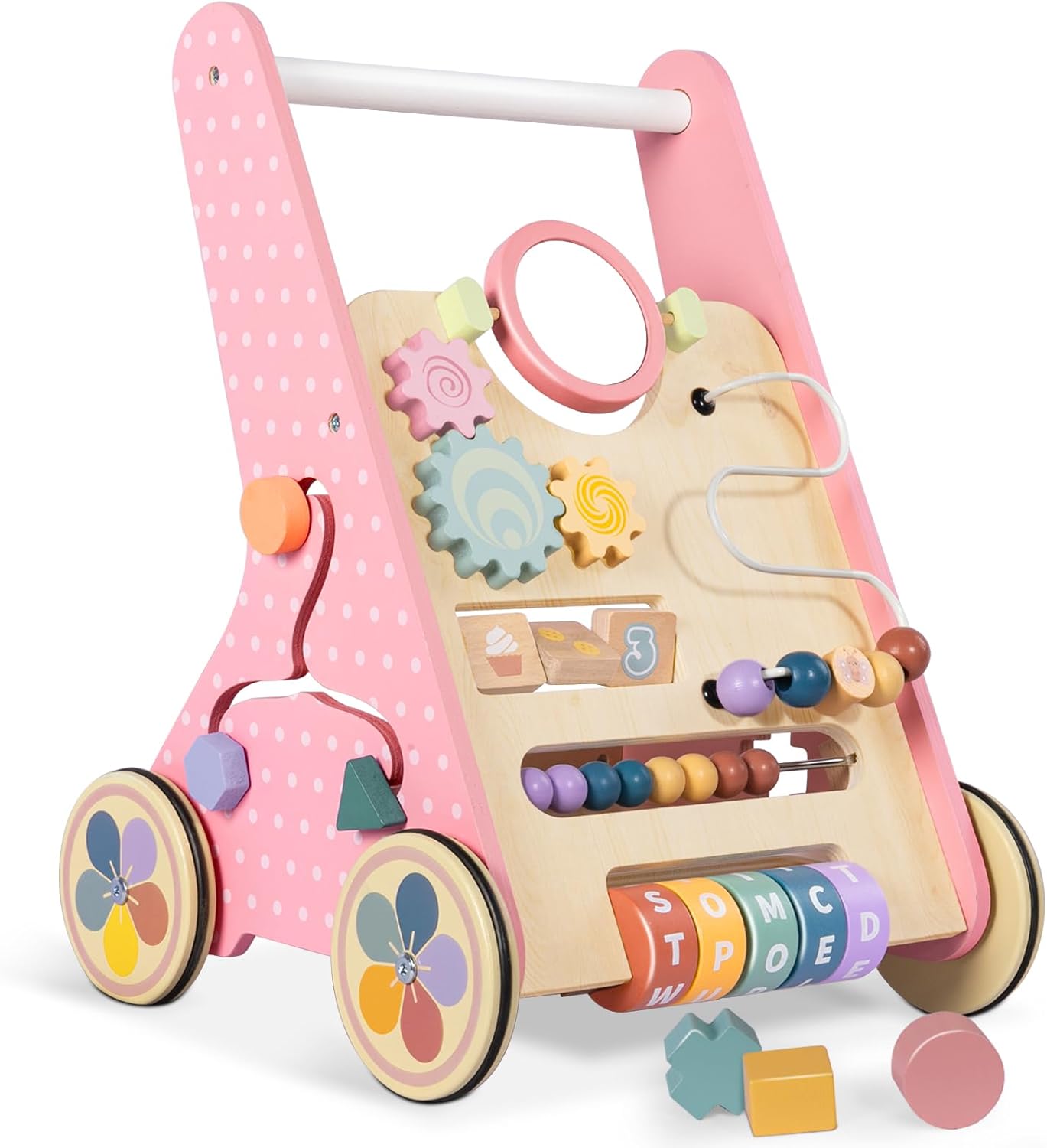 Wooden Baby Walker with Wheels for 1 Year Old Girls