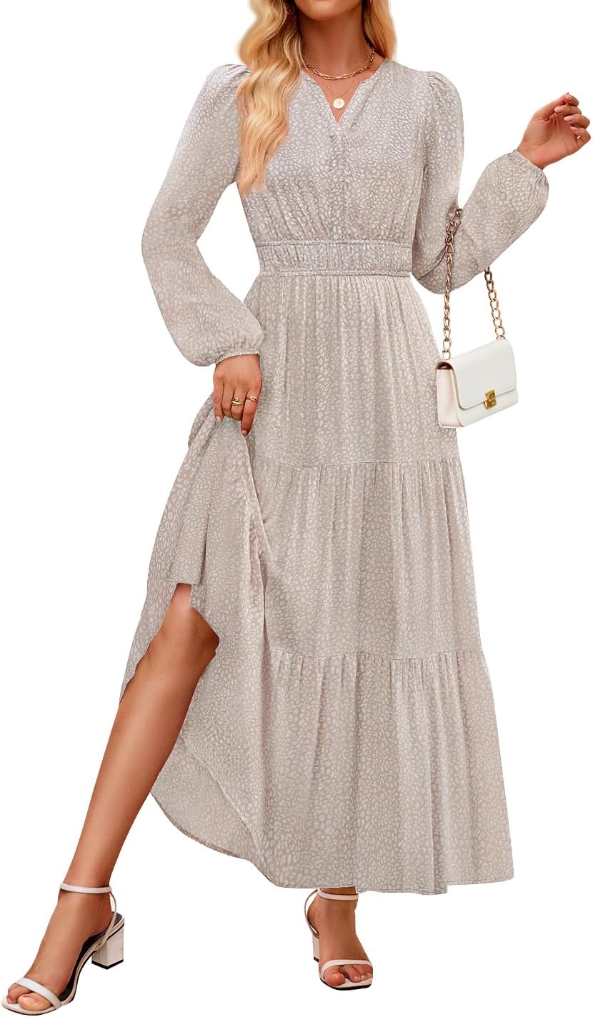 ZESICA Women's Floral Print Long Sleeve Maxi Dress for Fall
