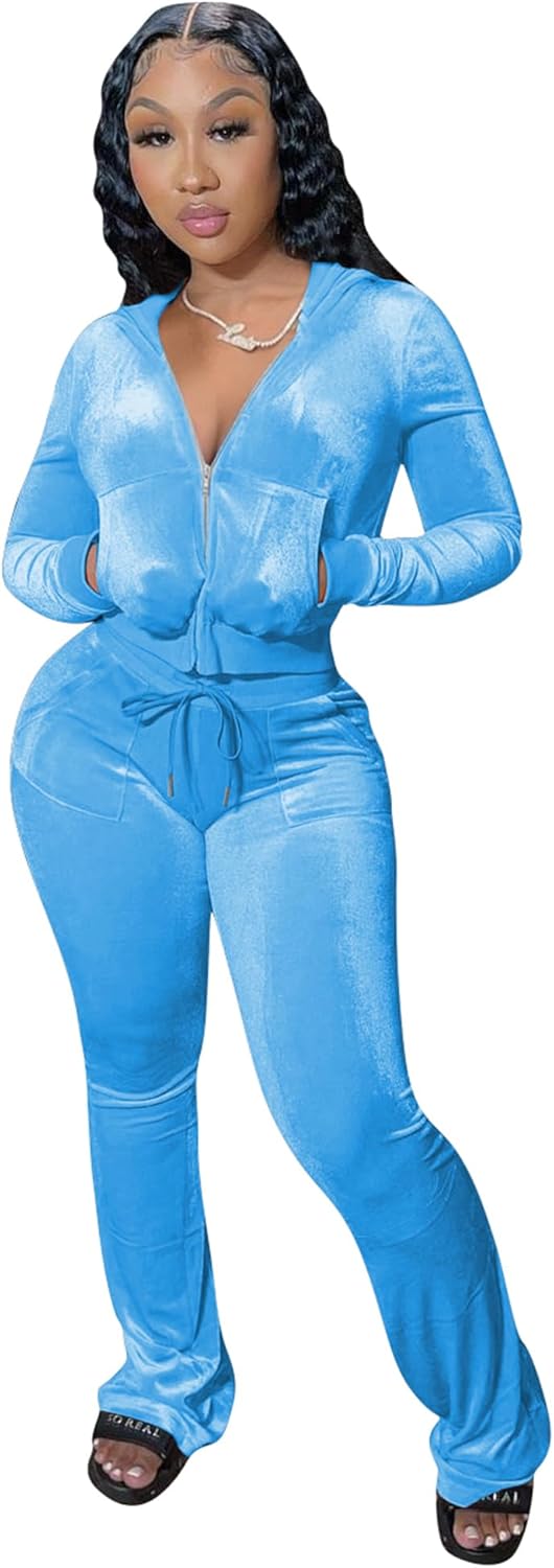 YIDENGYMX Womens 2 Piece Velour Tracksuit for Stylish Comfort