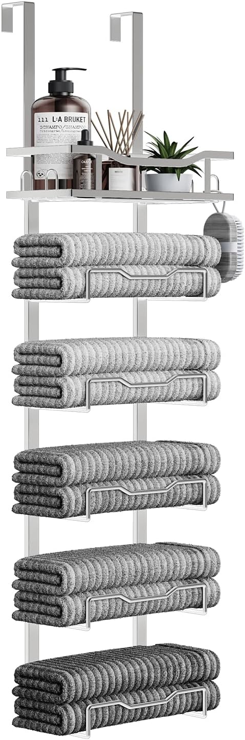 Hanging Towel Racks for Bathroom No Drill - 6-Tier Organizer