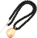 Natural Raw Tourmaline Pendant Black Onyx 8mm Beaded (Style MJ4Z)
