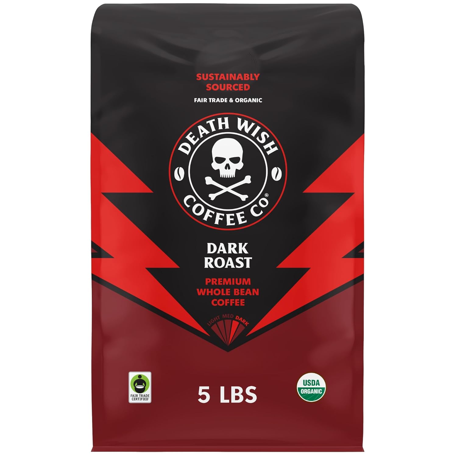 Death Wish Coffee Whole Bean Dark Roast - Bold Organic Flavor