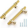 Brushed Brass Cabinet Handles 10 Pack - 3-3/4 in Hole Center T-Bar