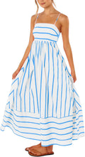 Striped Back Smocked Maxi Dress - Flattering Spaghetti Strap Cut Out