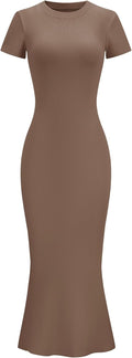 LOMON Women Fishtail Hem Ribbed Maxi Dress - Flattering Day-to-Night