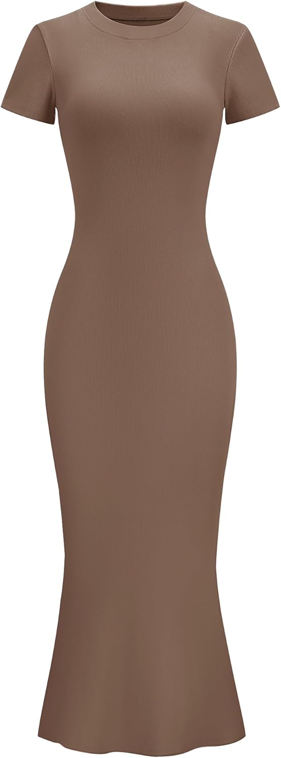 LOMON Women Fishtail Hem Ribbed Maxi Dress for Summer Style