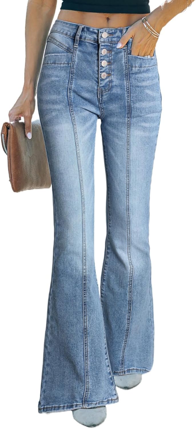 Sidefeel Women's High Waisted Flared Jeans for Vintage Style