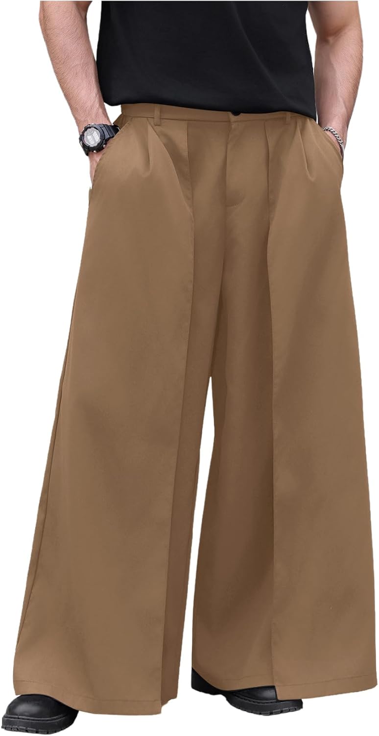 OYOANGLE Men's Baggy Wide Leg Pants for Business Casual Wear