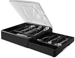 Geerna Double Layer Silverware Tray with Lid for Kitchen Storage