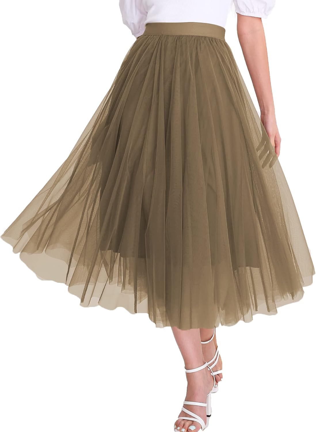 Elegant Tulle Skirt for Women - Midi High Waist Pleated Design