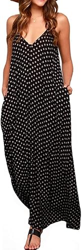 LILBETTER Women V-Neck Polka Dot Print Maxi Dress for Summer
