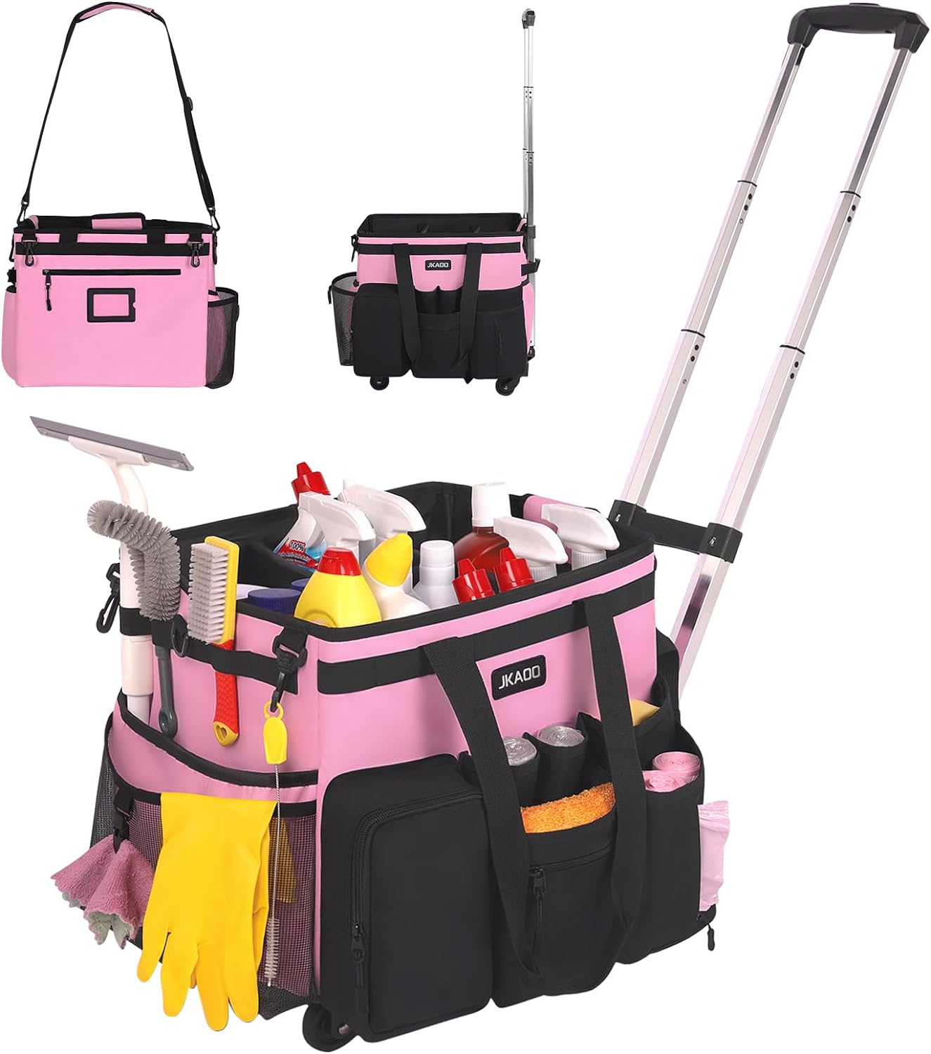 Large Rolling Cleaning Caddy Bag with Detachable Trolley for Home