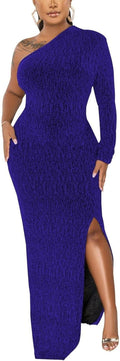 Women's Formal Long Sleeve One Shoulder High Split Evening Dress
