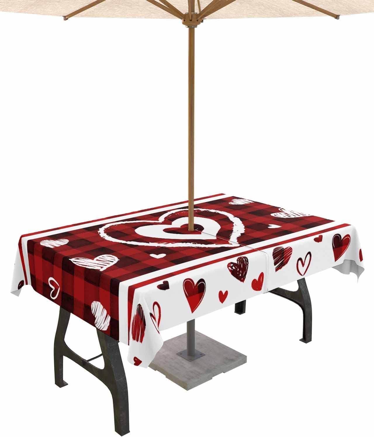Spillproof Red Love Plaid Tablecloth - Perfect for Outdoor Dining!