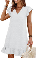 Spring Summer Dresses for Women V Neck Cap Sleeve Ruffle Hem - Casual