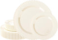 Ivory Beaded Plastic Plates 60PCS - Elegant Disposable Dinner