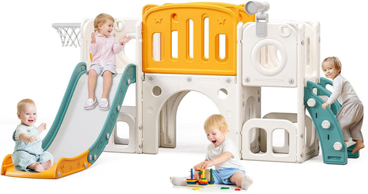 8 in 1 Toddler Slide with Storage Space for Indoor Outdoor Fun