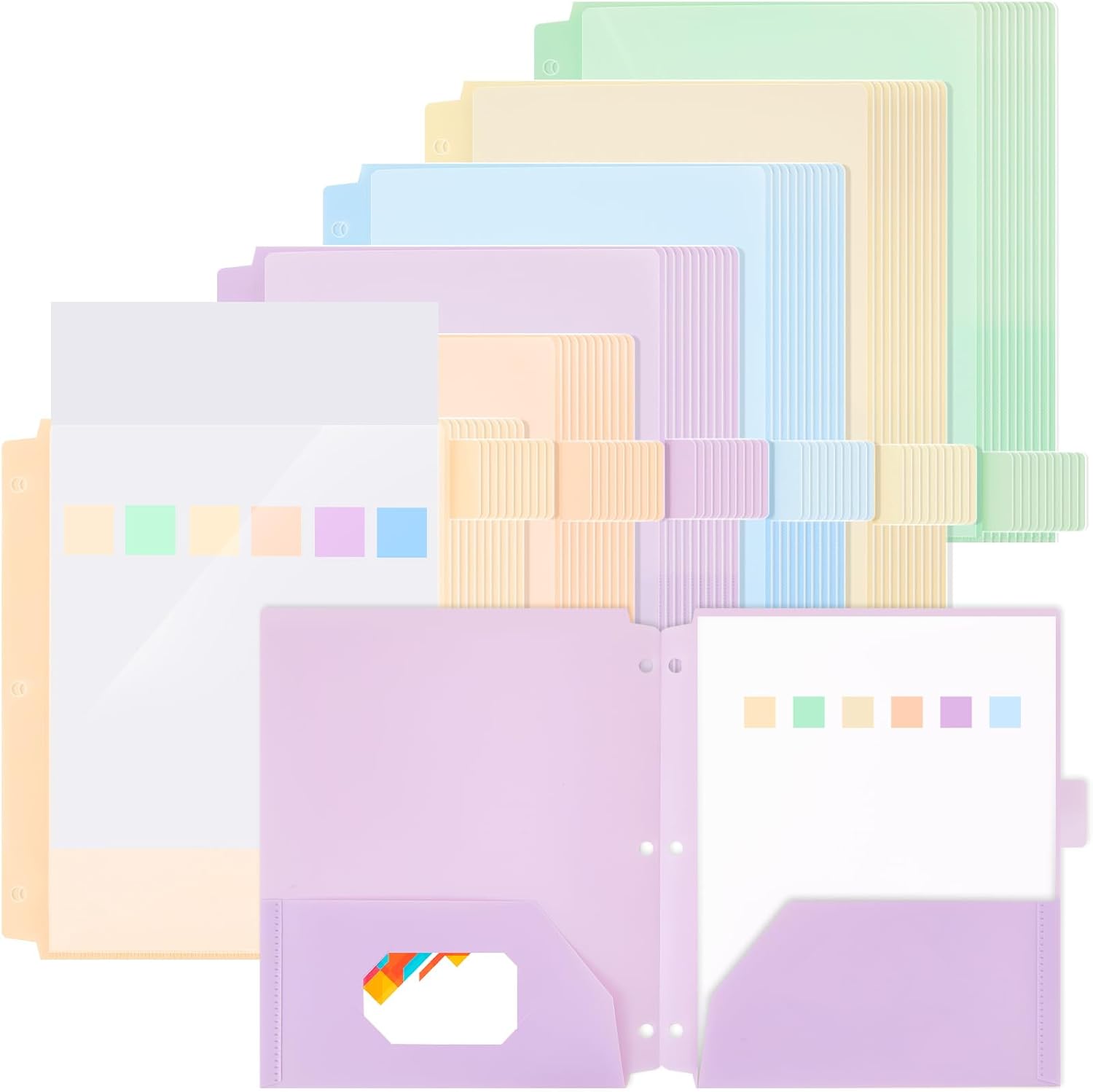 60 Pcs Plastic Folders with Clear Front Pocket for Organizing
