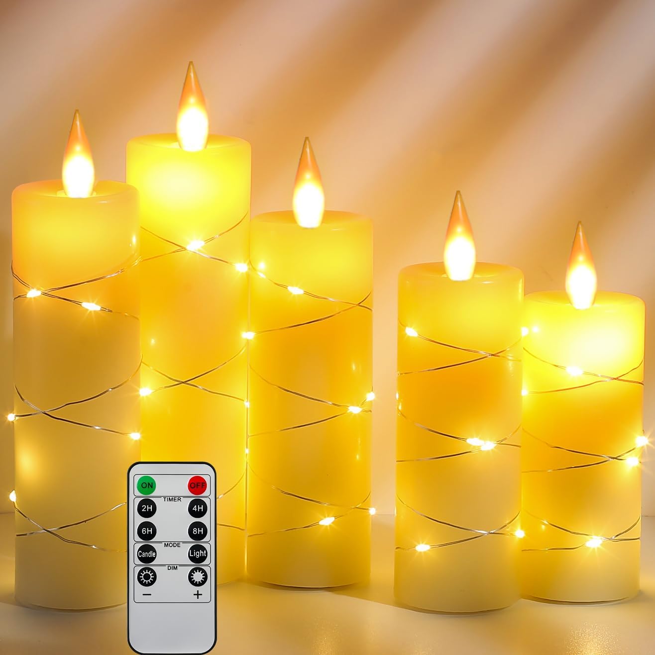 Flameless Candles with String Lights for Romantic Atmosphere