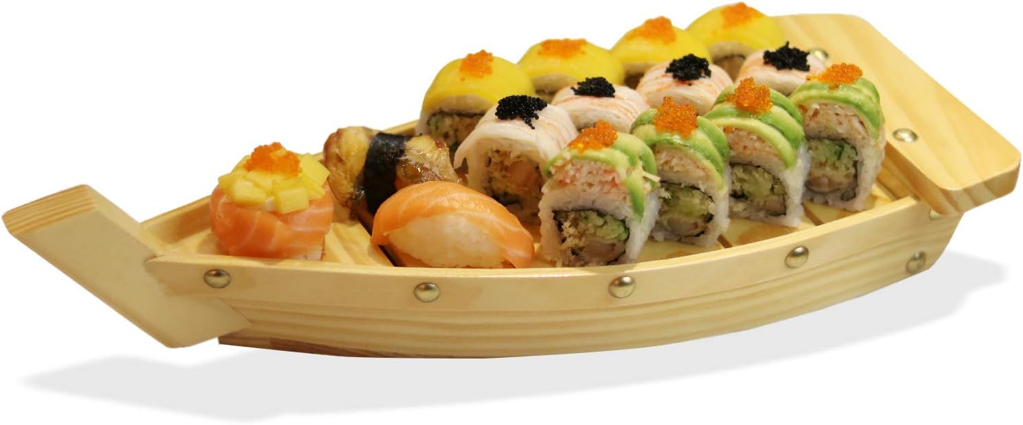 14.5 Wooden Sushi Serving Tray Boat Plate for Home or Restaurant