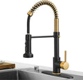Matte Black & Brushed Gold Pull Down Kitchen Faucet - Three-Function