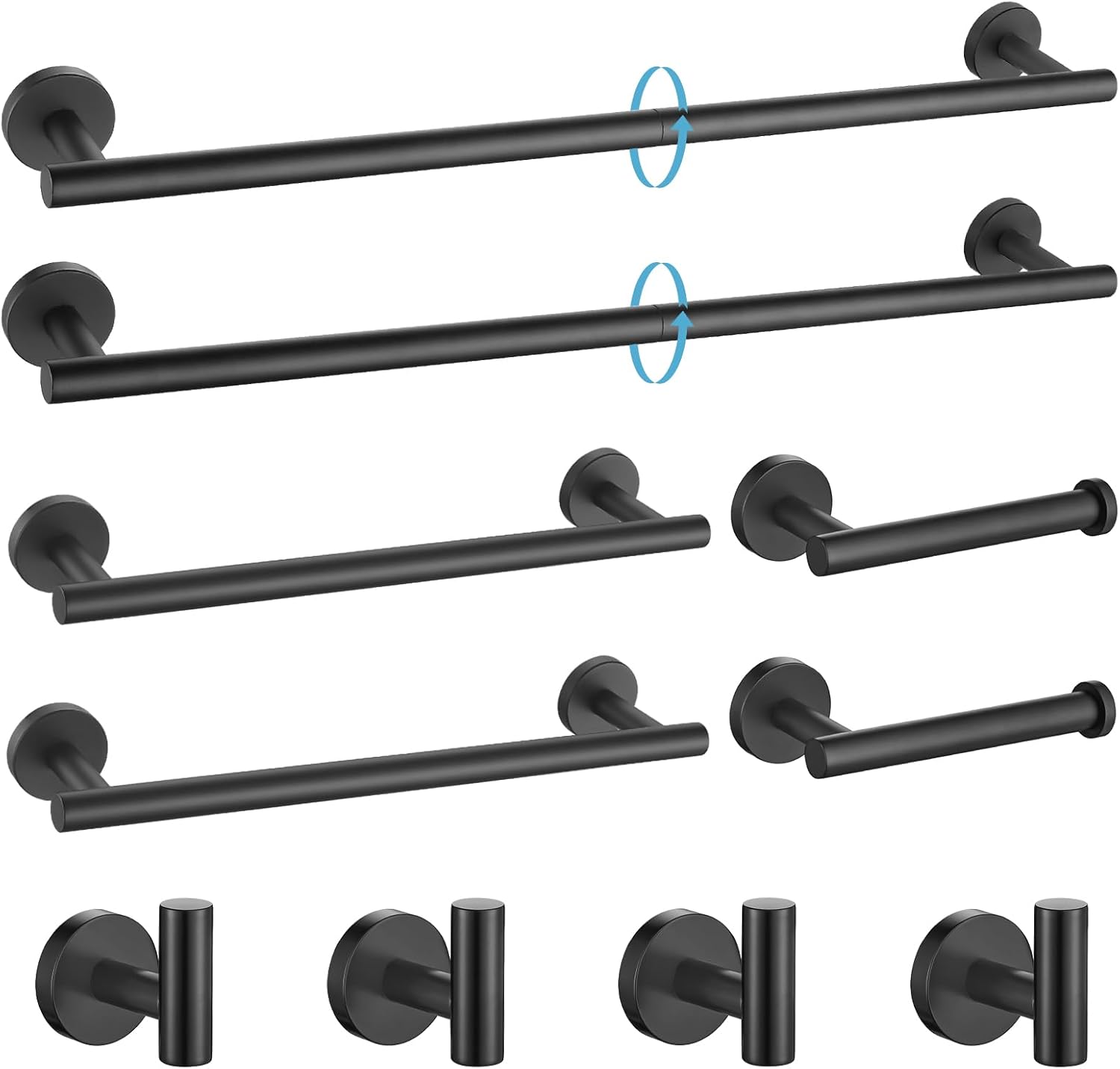 TURS Matte Black Bathroom Hardware Set - 10 Pieces for Modern Spaces