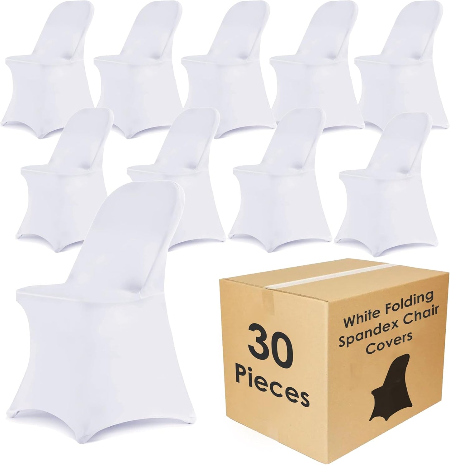 30 Pack White Spandex Folding Chair Covers for Events & Parties