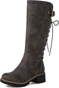 GLOBALWIN Women's Lace Up Back Knee High Fashion Boots - Chunky
