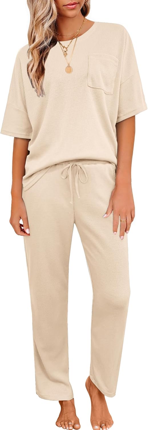 Waffle Knit Pajama Sets for Women - Soft Sleepwear Lounge Set