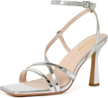 RIBONGZ Strappy Stiletto Kitten Heels - Elegant Silver Party Sandals