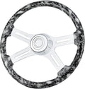 18in Solid Wood Skulls Hydro-Printed Truck Steering Wheel - Chrome