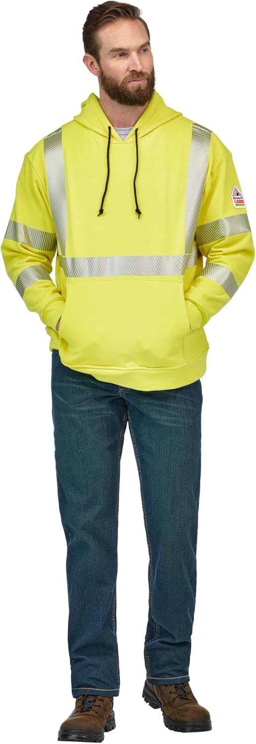 Bulwark Hi-Vis Fleece Hoodie, Yellow/Green, Large