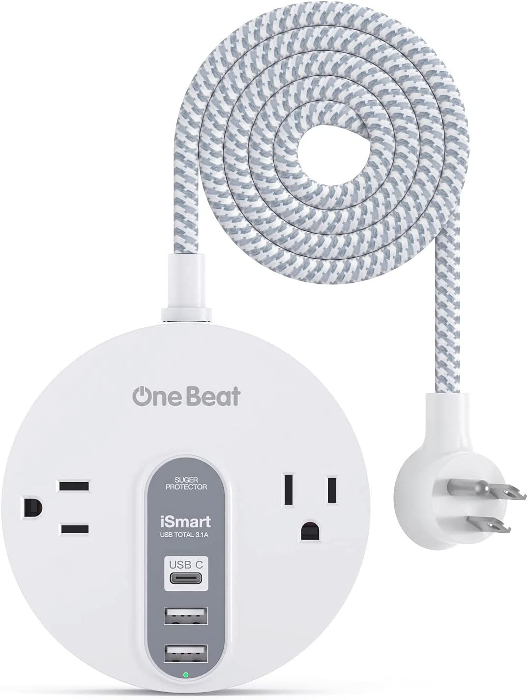 Compact Power Strip Surge Protector - 2 AC Outlets 3 USB Ports
