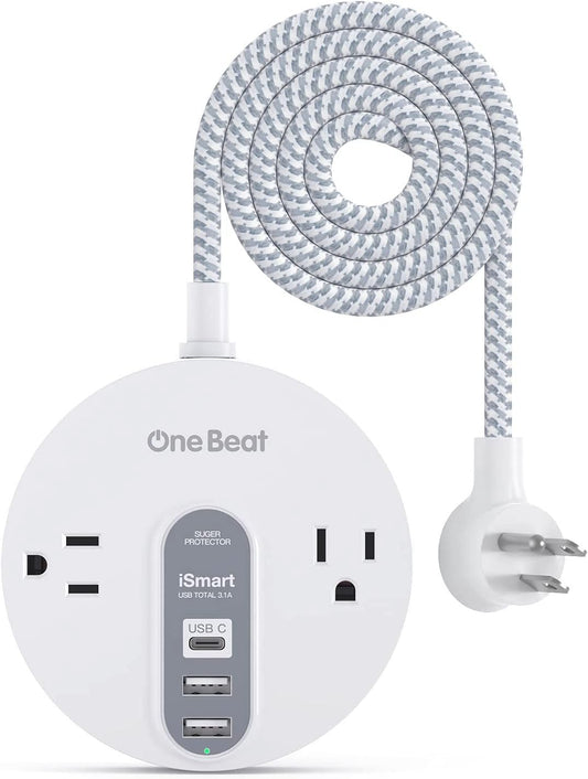 Compact Power Strip Surge Protector - 2 AC Outlets 3 USB Ports