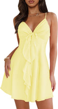 Women Sleeveless Sexy V Neck Summer Dress - Flowy Spaghetti Strap
