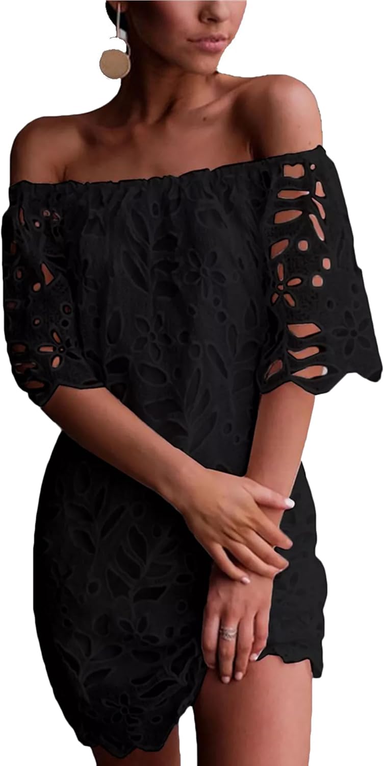 Elegant Off Shoulder Floral Lace Mini Dress for Women