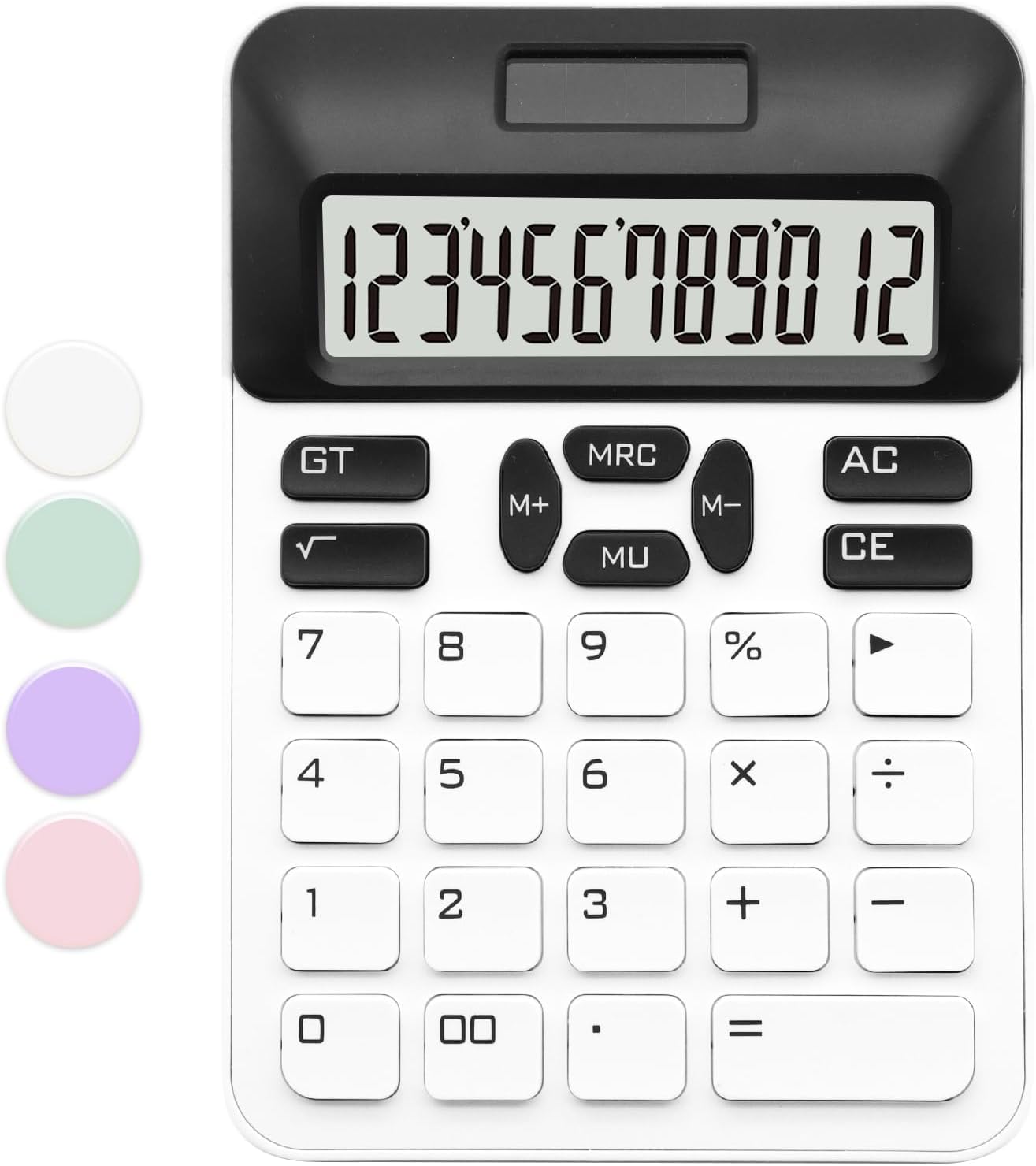 Cute White Calculator - 12 Digit LCD Display for Office, Home & School