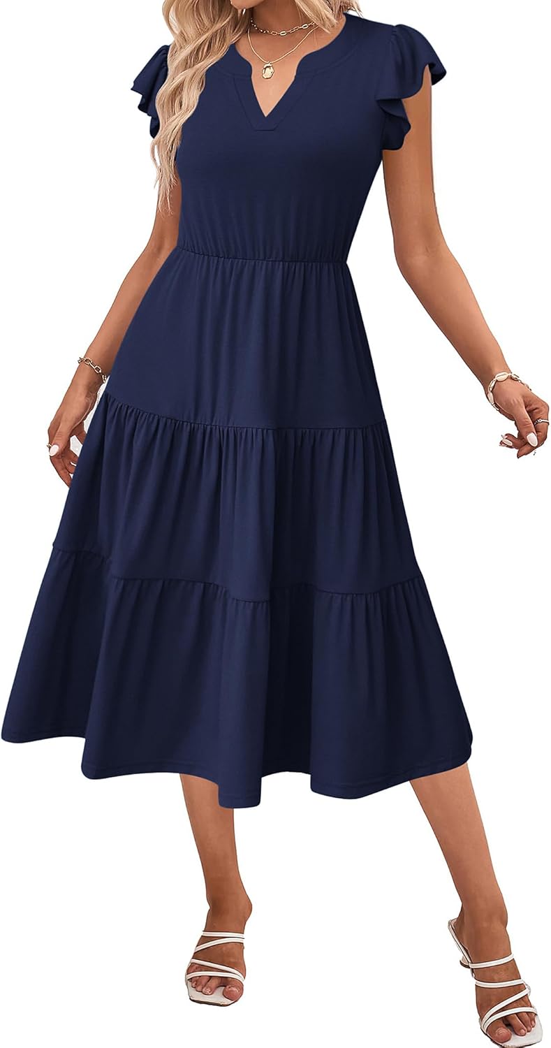Womens Summer Casual Dresses with Ruffle Sleeve and Pockets