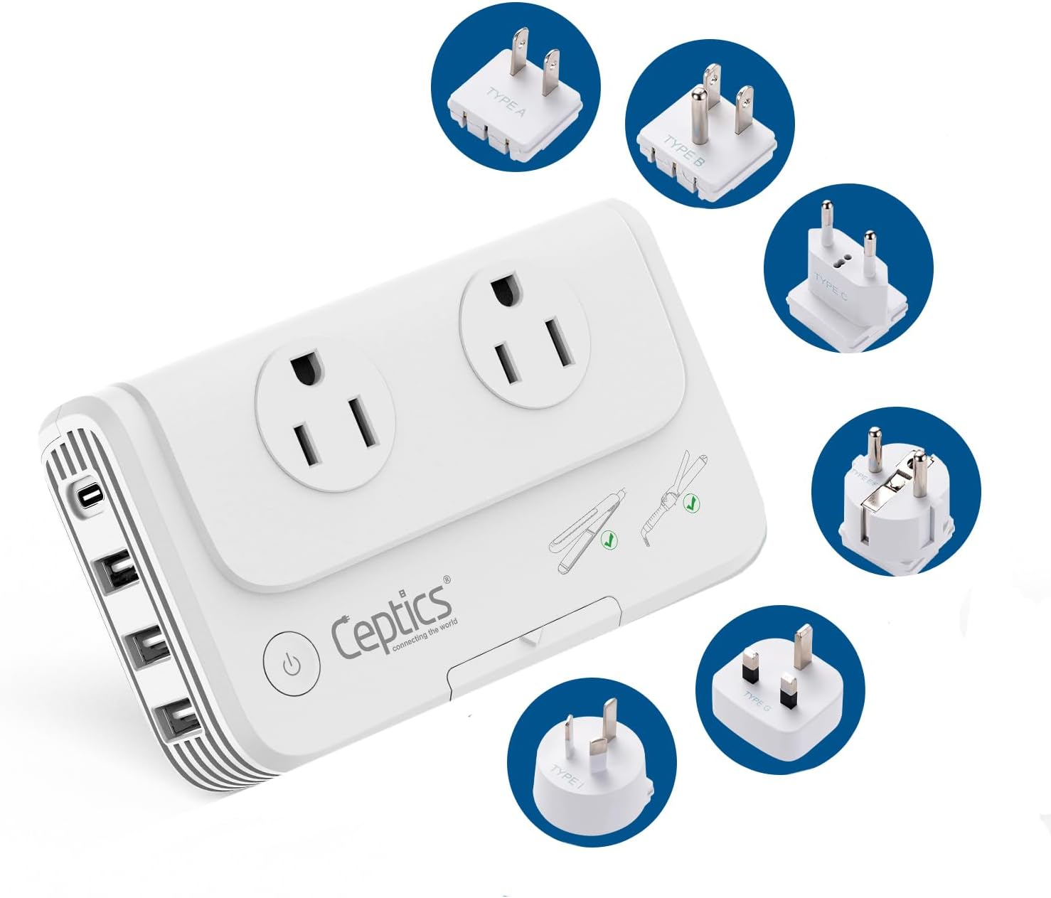 Ceptics Travel Voltage Converter for 220V to 110V Devices