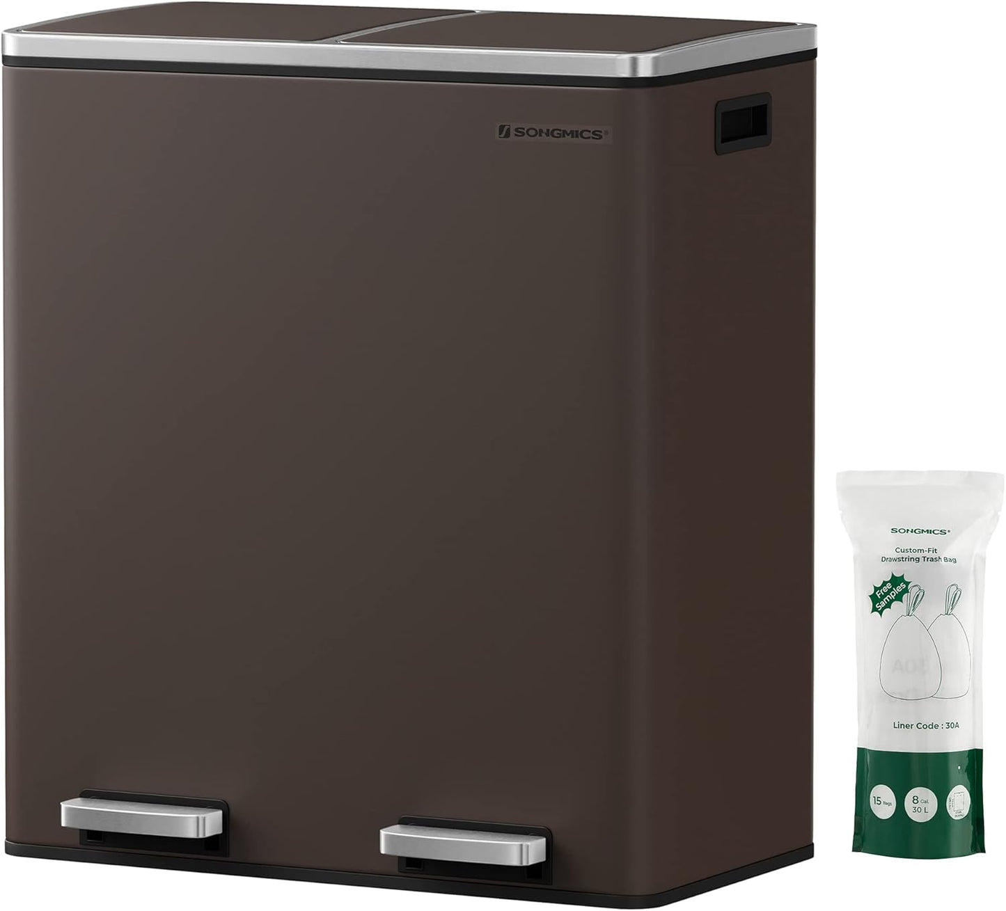 SONGMICS 2 x 8 Gallon Trash Can with Hands-Free Operation
