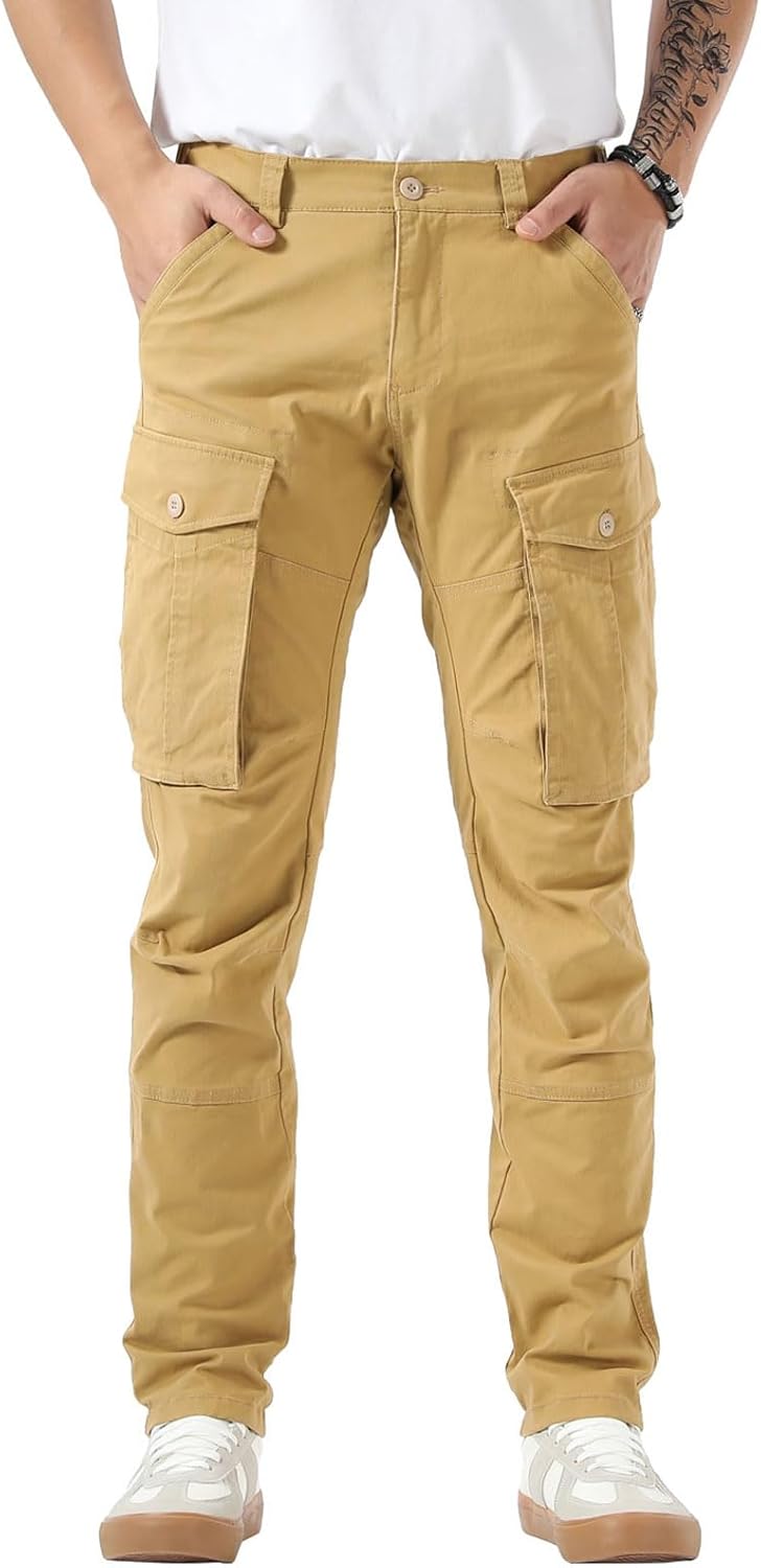 Plaid&Plain Men's Cargo Pants Slim Fit for Active Lifestyle