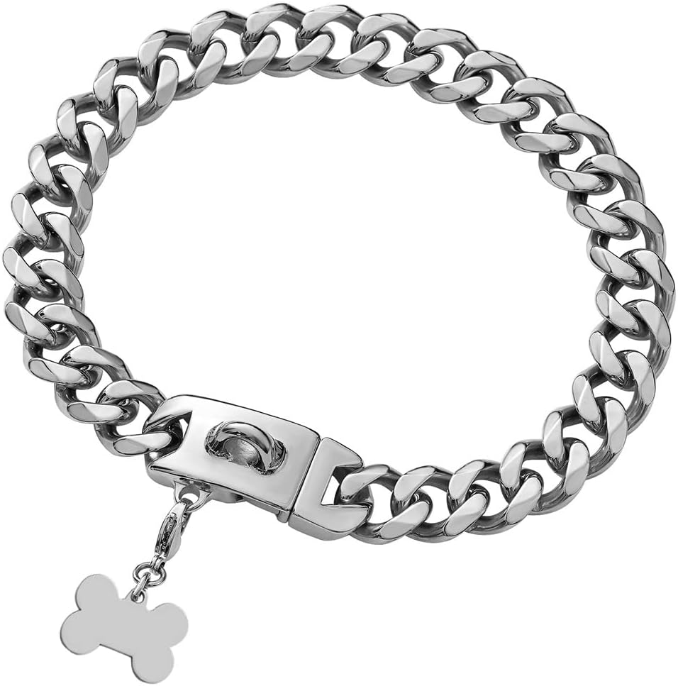 Silver Metal Dog Chain Collar for Medium Dogs - Stylish & Strong