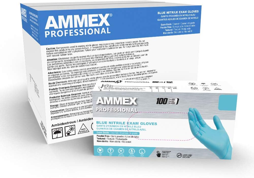 Ammex Blue Nitrile Disposable Exam-Grade Gloves for Safety