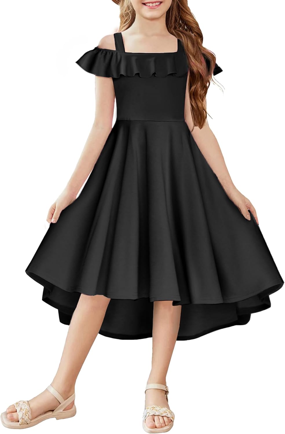 Arshiner Girls Summer Dress Off Shoulder Flutter Sleeve Midi
