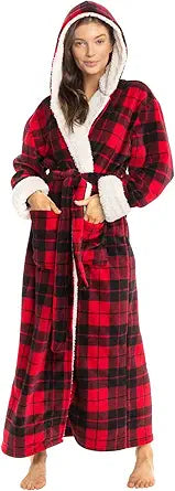 Alexander Del Rossa Women's Warm Fleece Robe with Hood