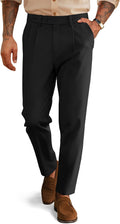Mens Pleated Dress Pants Tapered Cropped Trouser - Classic Comfort