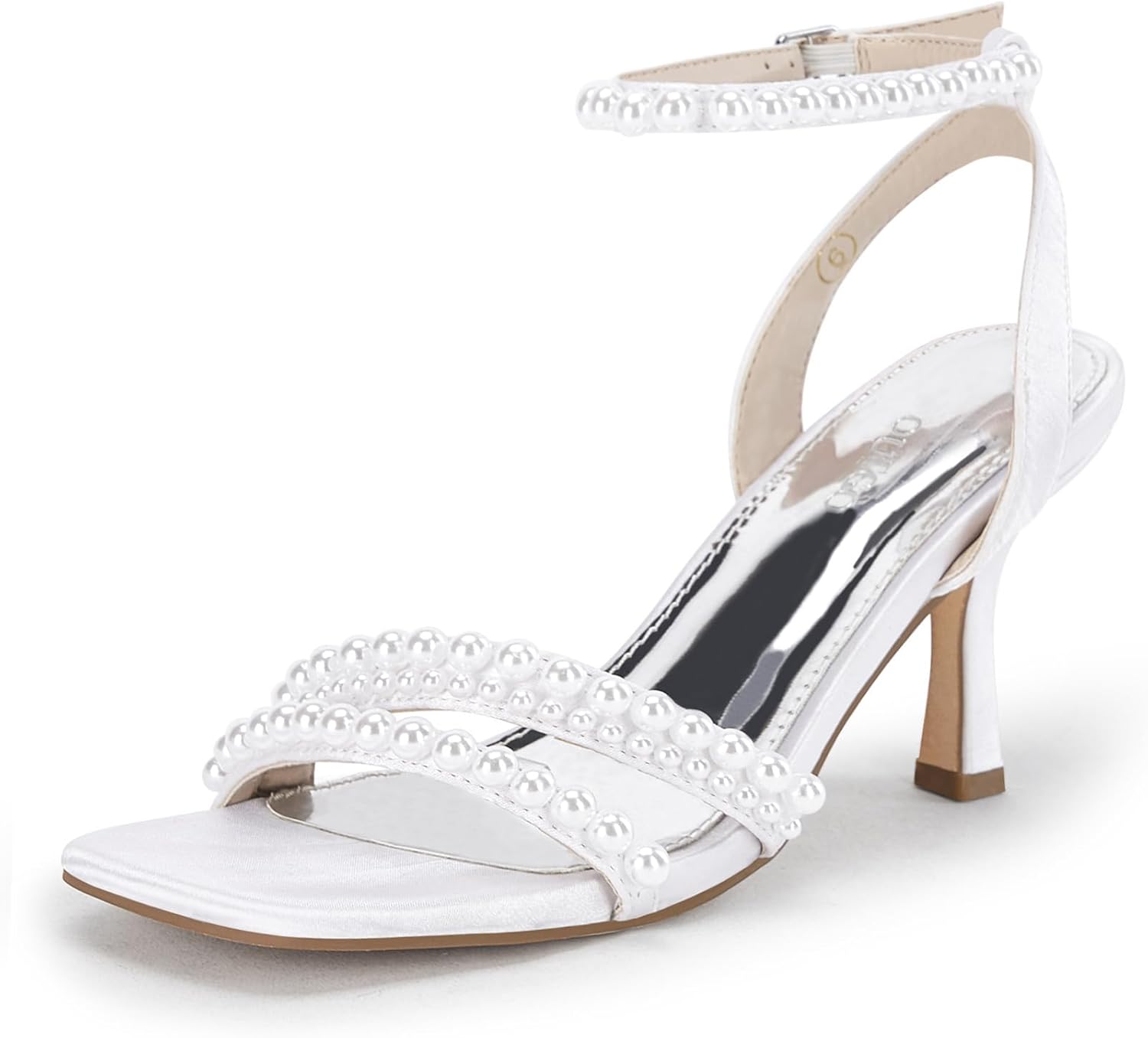 Coutgo Womens Pearl Kitten Heels Sandals for Elegant Occasions