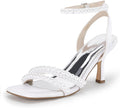 Coutgo Womens Pearl Kitten Heels Sandals Square Open Toe - Elegant you